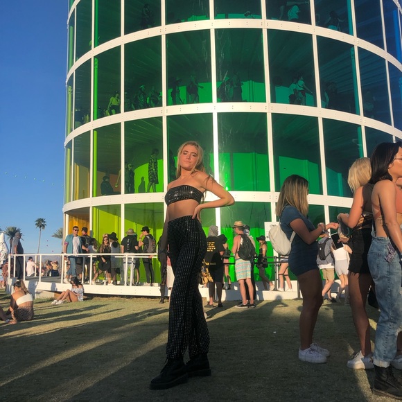 Rhinestone mesh pant and shirt set - Picture 3 of 5